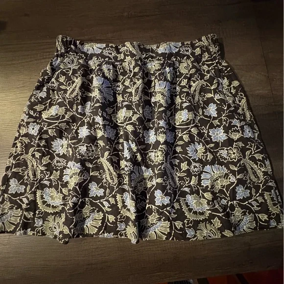 LOFT Skirt Womens L Linen Blend Pockets Pull On Elastic Floral Black Blue Green - Picture 1 of 8